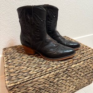 Black Western-Inspired Leather Ankle Booties